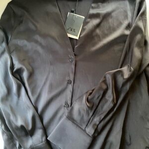 Zara Black Satin Blouse